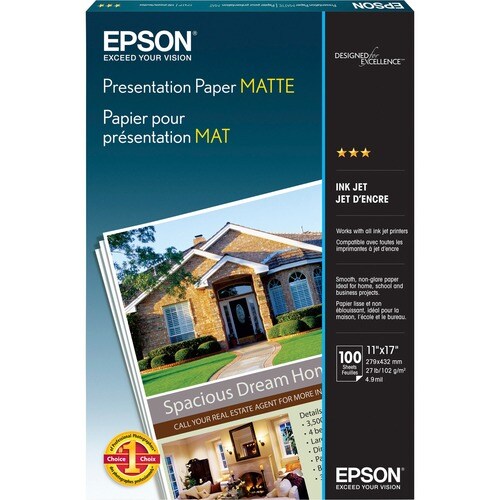 PAPIER DE PRÉSENTATION EPSON MAT TAILLE B 11X17 100 FEUILLES