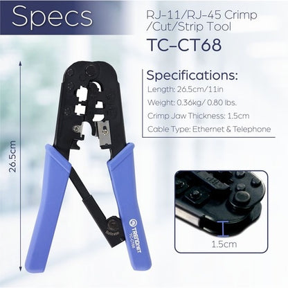 TRENDnet Crimping Tool, Crimp, Cut, And Strip Tool, For Any Ethernet or Telephon