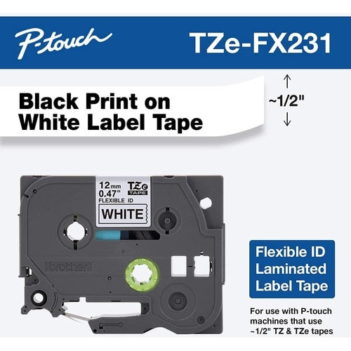 Ruban d'identification flexible TZe pour câbles/fils P-touch - 12 mm de largeur x 8 m