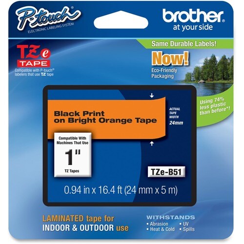 24MM TZEB51 NEGRO SOBRE CINTAS LAMINADAS FLUORESCENTES NARANJA F/ P