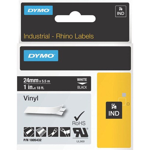 Dymo White on Black Color Coded Label - 15/16\" Width x 18 3/64 ft Length - Perm