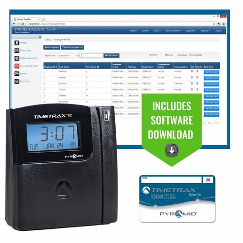 Pyramid Time Systems TimeTrax EZ Swipe Time Clock System, Ethernet - Magnetic St