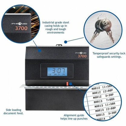 Pyramid Time Systems 3700 Heavy Duty Time Clock & Document Stamp - Card Punch/St