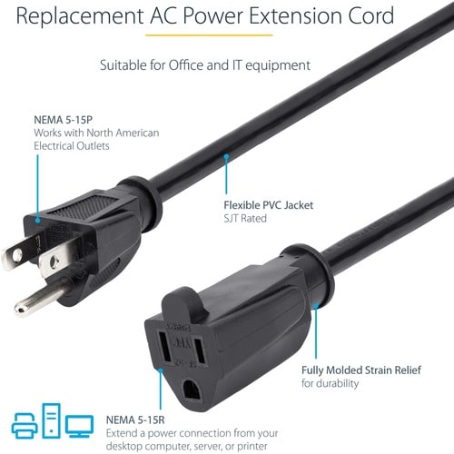 StarTech.com 3ft (1m) Power Extension Cord