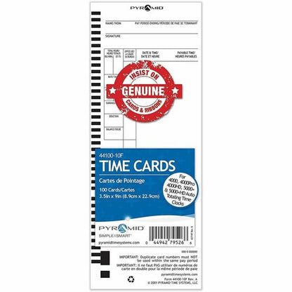 Pyramid English/French Time Cards (100pk) - 110 lb (49895.16 g) - Double Sided S