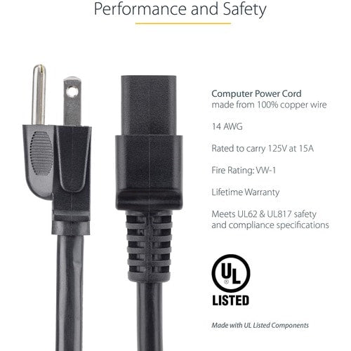StarTech.com 3ft (1m) Heavy Duty Power Cord
