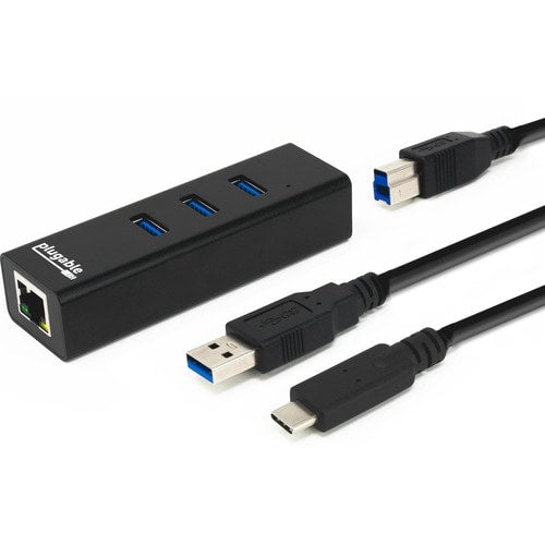 Concentrador USB enchufable con Ethernet, concentrador de 3 puertos USB 3.0 alimentado por bus