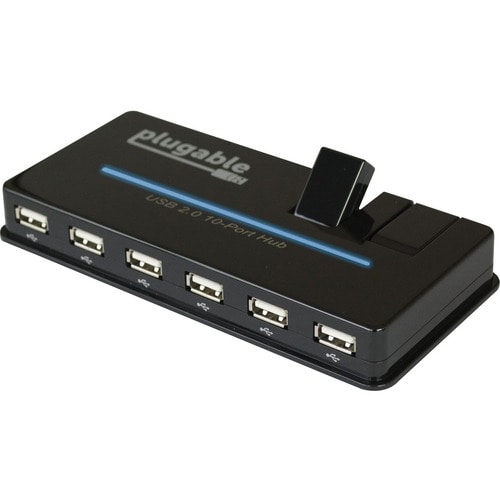 Concentrador USB enchufable de 10 puertos USB 2.0 con adaptador de corriente de 20 W y dos puertos abatibles