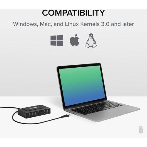 Plugable USB 2.0 7-Port High Speed Charging Hub with 60W Power Adapter. - USB 2.0 Type A