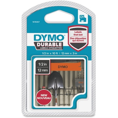Dymo D1 Durable Labels - 1/2\" (12.70 mm) Width - Black, Orange - Water Resistan