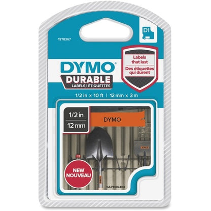 Dymo D1 Durable Labels - 1/2\" (12.70 mm) Width - Black, Orange - Water Resistan