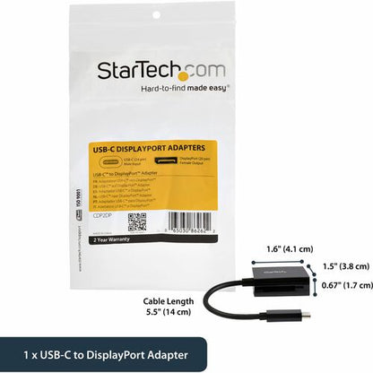 StarTech.com USB C to DisplayPort Adapter 4K 60Hz - USB Type-C to DP 1.4 Monitor Video Con