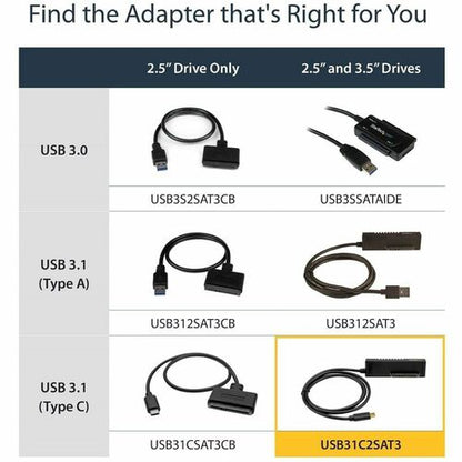 StarTech.com USB C to SATA Adapter Cable for 2.5"/3.5" SSD/HDD Drives