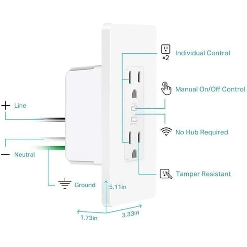 Kasa Smart Wi-Fi Power Outlet - Requires neutral wire and 2.4GHz Wi-Fi