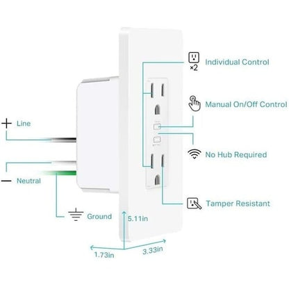 Kasa Smart Wi-Fi Power Outlet - Requires neutral wire and 2.4GHz Wi-Fi