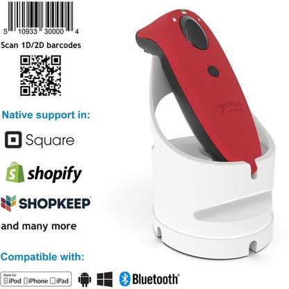 Socket Mobile SocketScan® S740, escáner de código de barras universal, base roja y blanca - Wi-Fi