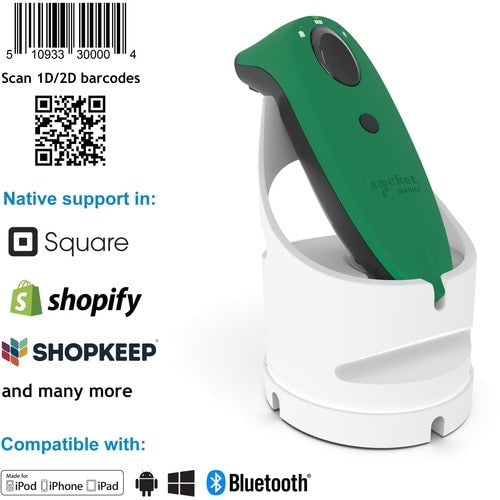Socket Mobile SocketScan® S740, escáner de código de barras universal, base verde y blanca -