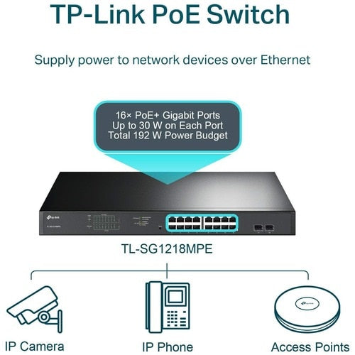 Switch PoE+ inteligente fácil de usar de 16 puertos Gigabit con dos ranuras SFP