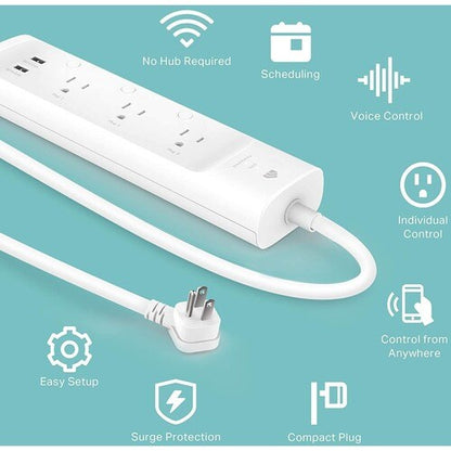 Tp Link Kasa Smart Wi-Fi Power Strip, 3-Outlets - 3 x AC Power, 2 x US