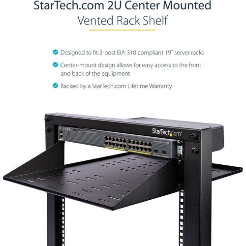 StarTech.com 2 Post Server Rack Shelf - Vented - Center Mount - Up to