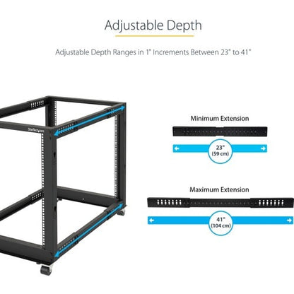 StarTech.com Rack de servidor móvil de 4 postes y 18U con marco abierto, rack de red de 19"