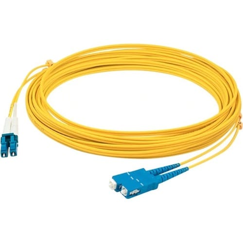 Câble de raccordement fibre optique duplex droit OS2 jaune LC (mâle) vers SC (mâle) AddOn 12 m