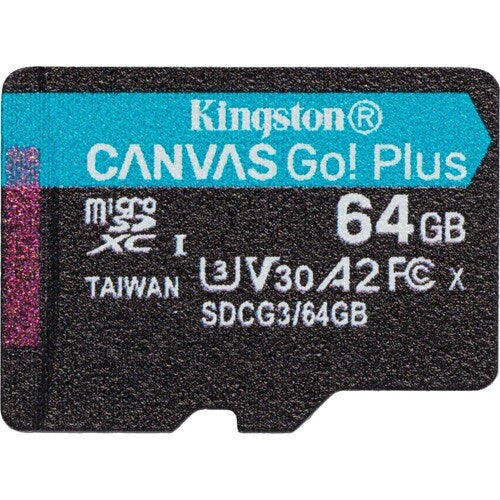 Carte microSDXC CANVAS GO PLUS 170R A2 U3 V30 64 Go, pack individuel avec OA