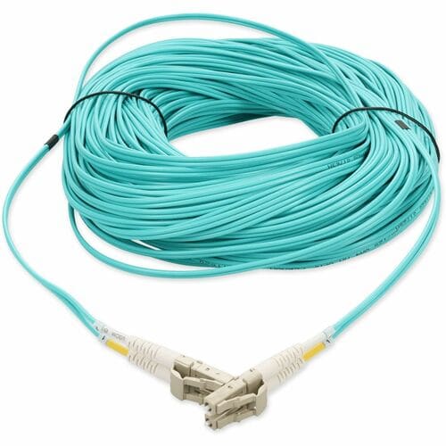 Câble de raccordement fibre optique duplex plénum OM4 Aqua droit LC (mâle) vers LC (mâle) AddOn 76 m