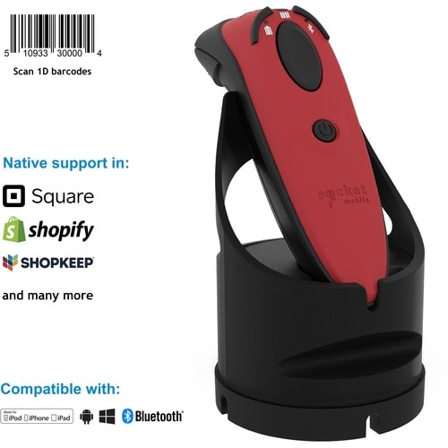 Socket Mobile DuraScan® D730, escáner de código de barras láser, rojo y base de carga - Inalámbrico