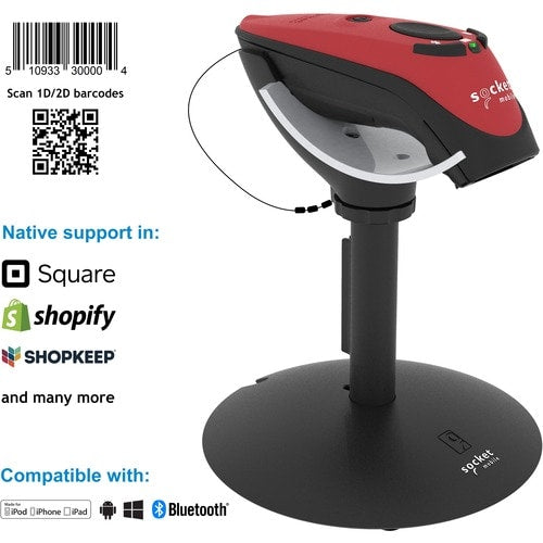 Socket Mobile DuraScan® D740, Universal Barcode Scanner, Red & Charging Stand -