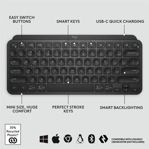 Logitech MX Keys Mini Minimalist Wireless Illuminated Keyboard, Compact