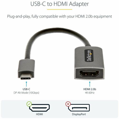 StarTech.com USB C to HDMI Adapter Dongle, 4K 60Hz, HDR10, USB-C to HDMI 2.0b Converter, U