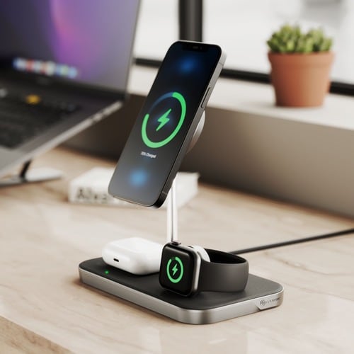 Alogic MagSpeed 3-in-1 Wireless 15W Charging Station - LED Indicator,