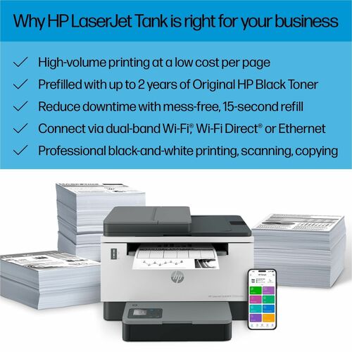 Impresora multifunción láser con cable e inalámbrica HP LaserJet Tank 2604sdw