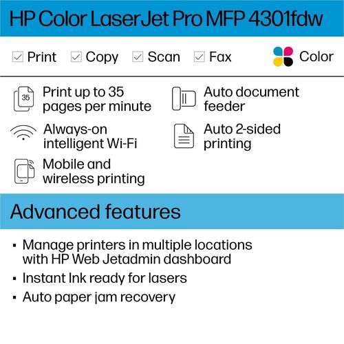IMPRIMANTE COULEUR LASERJET PRO MFP 4301FDW