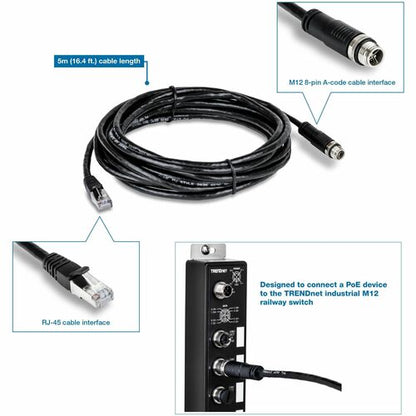 Câble Ethernet industriel TRENDnet M12 vers RJ-45, 5 m (16,4 pi) - 16,4 pi (5 m) M