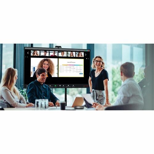 Écran plat professionnel 4K UHD 75 pouces. Support multimédia intégré.