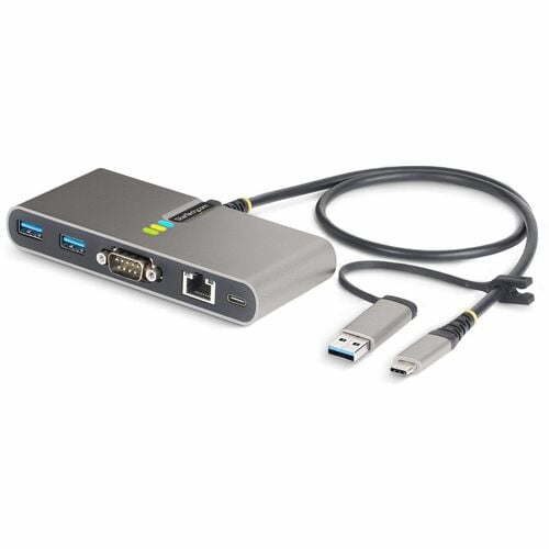 StarTech.com 2-Port USB-C Hub with Gb Ethernet and RS232 FTDI Serial, Attached USB