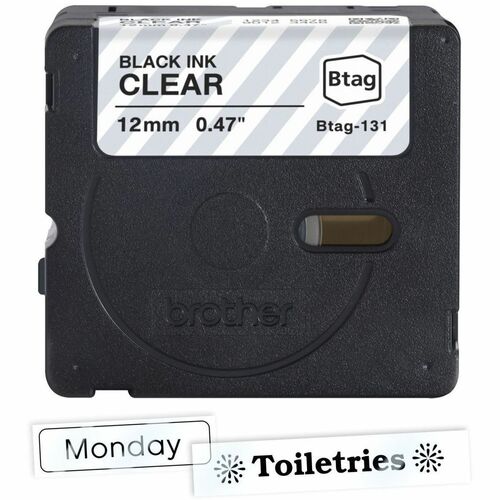 Brother P-touch BTAG-131 Black on Clear Label Tape - 15/32\" (12 mm) Width x 13