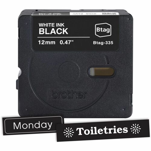 Brother P-touch BTAG-335 White on Black Label Tape - 15/32\" (12 mm) Width x 13