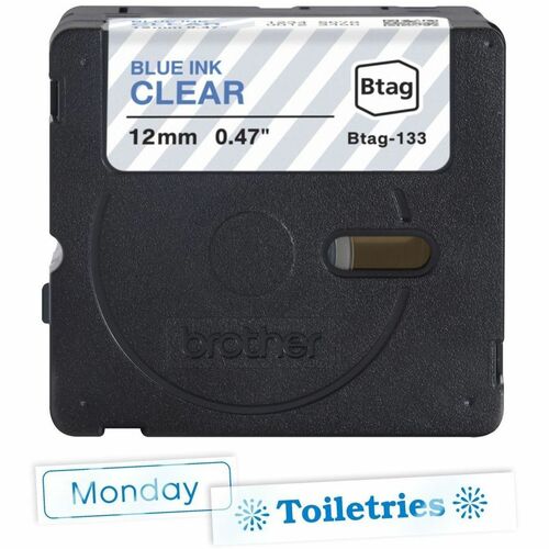 Brother P-touch BTAG-133 Blue on Clear Label Tape - 15/32\" (12 mm) Width x 13 1