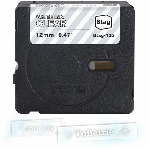 Brother P-touch BTAG-135 White on Clear Label Tape - 15/32\" (12 mm) Width x 13