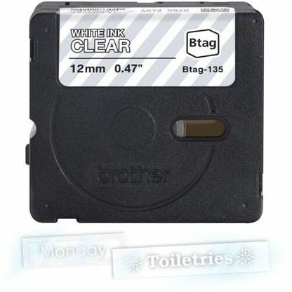 Brother P-touch BTAG-135 White on Clear Label Tape - 15/32\" (12 mm) Width x 13