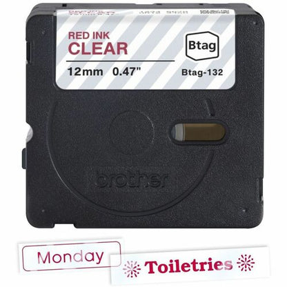 Brother P-touch BTAG-132 Red on Clear Label Tape - 15/32\" (12 mm) Width x 13 1/
