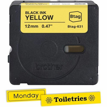 Brother P-touch BTAG-631 Black on Yellow Label Tape - 15/32\" (12 mm) Width x 13