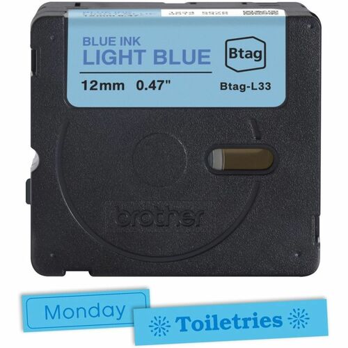 Brother P-touch BTAG-L33 Blue on Light Blue Label Tape - 15/32\" (12 mm) Width x