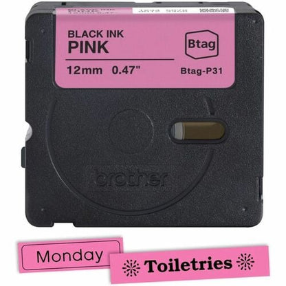Brother P-touch BTAG-P31 Black on Pink Label Tape - 15/32\" (12 mm) Width x 13 1