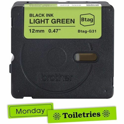 Brother P-touch BTAG-G31 Black on Light Green Label Tape - 15/32\" (12 mm) Width