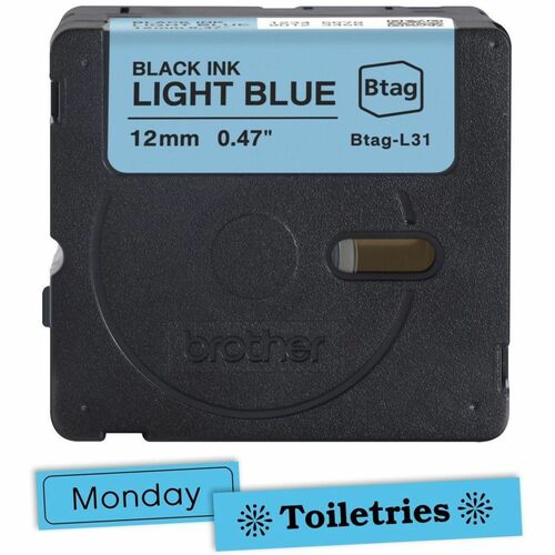 Brother P-touch BTAG-L31 Black on Light Blue Label Tape - 15/32\" (12 mm) Width