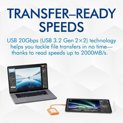 SSD LACIE RUGGED MINI de 1 TB, USB 3.2, generación 2x2, 2,5 pulgadas